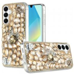 For Samsung A16 5G Full Diamond with Ornaments Hard TPU Case Cover - Gold Swan Crown Pearl