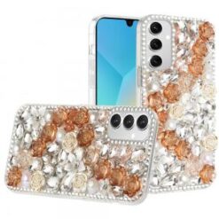 For Samsung A16 5G Rose Flower Full Diamond Bling Stones - Gold