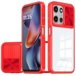 For Motorola Moto G 5G 2025 Fusion Transparent Clear Hybrid Case Cover - Red