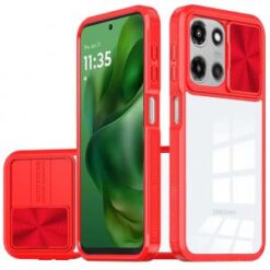 For Motorola Moto G Power 5G 2025 Fusion Transparent Clear Hybrid Case Cover - Red