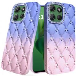 For Motorola Moto G Power 5G 2025 Floral Joy Glitter Shimmer Leather Feel Thick TPU Case - Light Blu