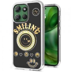 For Motorola Moto G Power 5G 2025 Smiling Glitter Ornament Bling With Ring Stand Hybrid Case Cover -
