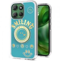 For Motorola Moto G Power 5G 2025 Smiling Glitter Ornament Bling With Ring Stand Hybrid Case Cover -