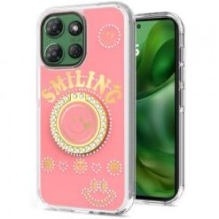 For Motorola Moto G Power 5G 2025 Smiling Glitter Ornament Bling With Ring Stand Hybrid Case Cover -