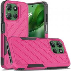 For Motorola Moto G Power 5G 2025 Noble lined shockproof dual layer hybrid - Hot Pink/Black