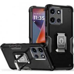 For Motorola Moto G 5G 2025 OPTIMUM Magnetic Ring Stand Hybrid Case Cover - Black