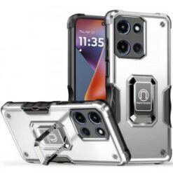 For Motorola Moto G 5G 2025 OPTIMUM Magnetic Ring Stand Hybrid Case Cover - Silver