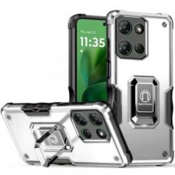 For Motorola Moto G Power 5G 2025 OPTIMUM Magnetic Ring Stand Hybrid Case Cover - Silver
