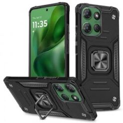 For Motorola Moto G Power 5G 2025 Robust Magnetic Kickstand Hybrid Case Cover - Black