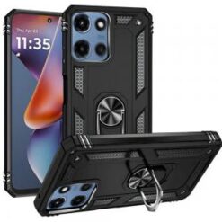 For Motorola Moto G 5G 2025 Ring Magnetic Kickstand Hybrid Case Cover - Black