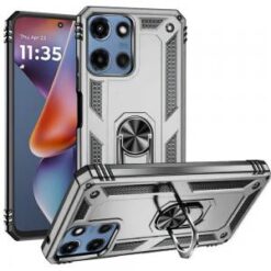 For Motorola Moto G 5G 2025 Ring Magnetic Kickstand Hybrid Case Cover - Silver