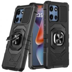 For Motorola Moto G 5G 2025 Robotic Hybrid with Magnetic Ring Stand Case Cover - Black