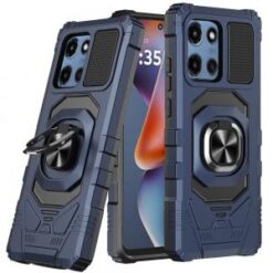 For Motorola Moto G 5G 2025 Robotic Hybrid with Magnetic Ring Stand Case Cover - Dark Blue