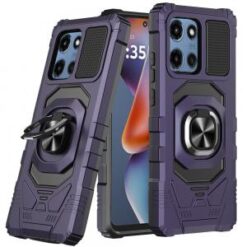 For Motorola Moto G 5G 2025 Robotic Hybrid with Magnetic Ring Stand Case Cover - Dark Purple