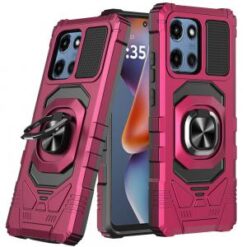 For Motorola Moto G 5G 2025 Robotic Hybrid with Magnetic Ring Stand Case Cover - Hot Pink