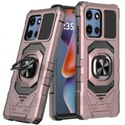 For Motorola Moto G 5G 2025 Robotic Hybrid with Magnetic Ring Stand Case Cover - Rose Gold