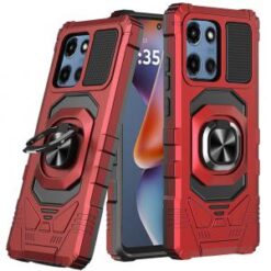 For Motorola Moto G 5G 2025 Robotic Hybrid with Magnetic Ring Stand Case Cover - Red