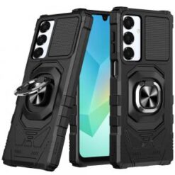 For Samsung A16 5G Robotic Hybrid with Magnetic Ring Stand Case Cover - Black