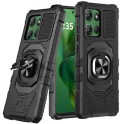 For Motorola Moto G Power 5G 2025 Robotic Hybrid with Magnetic Ring Stand Case Cover - Black