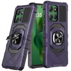 For Motorola Moto G Power 5G 2025 Robotic Hybrid with Magnetic Ring Stand Case Cover - Dark Purple