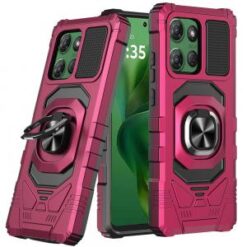 For Motorola Moto G Power 5G 2025 Robotic Hybrid with Magnetic Ring Stand Case Cover - Hot Pink
