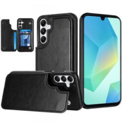 For Samsung A16 5G Luxury Side Magnetic Button Card ID Holder PU Leather Case Cover - Black