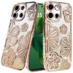 For Motorola Moto G Power 5G 2025 Shimmer Glitter Floral Design Thick TPU Case Cover - Gold