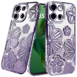 For Motorola Moto G Power 5G 2025 Shimmer Glitter Floral Design Thick TPU Case Cover - Purple