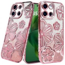 For Motorola Moto G Power 5G 2025 Shimmer Glitter Floral Design Thick TPU Case Cover - Rose Gold