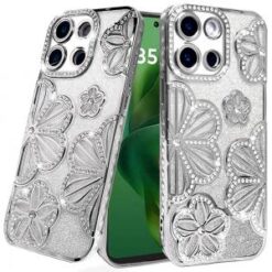 For Motorola Moto G Power 5G 2025 Shimmer Glitter Floral Design Thick TPU Case Cover - Silver