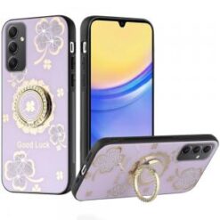 For Samsung A16 5G SPLENDID Diamond Glitter Ornaments Engraving Case Cover - Good Luck Floral Purple