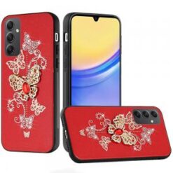 For Samsung A16 5G SPLENDID Diamond Glitter Ornaments Engraving Case Cover - Garden Butterflies Red