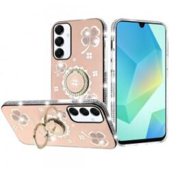 For Samsung A16 5G Splendid Glitter with Diamonds All Around Edges Ring Stand Case Cover - Gold