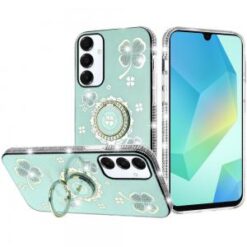 For Samsung A16 5G Splendid Glitter with Diamonds All Around Edges Ring Stand Case Cover - Teal
