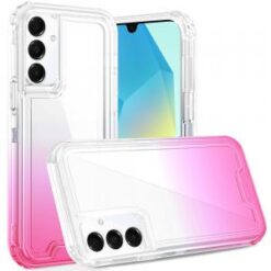 For Samsung A16 5G 3in1 Two Tone Shockproof Transparent Hybrid Case - Clear + Pink