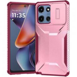 For Motorola Moto G 5G 2025 Ultimate U Design Hybrid with Camera Window Covering - Pink+Burgundy