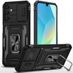 For Samsung A16 5G Utter Tough Metal Ring Movable Camera Window Hybrid Case Cover - Black