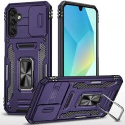 For Samsung A16 5G Utter Tough Metal Ring Movable Camera Window Hybrid Case Cover - Dark Purple