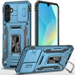 For Samsung A16 5G Utter Tough Metal Ring Movable Camera Window Hybrid Case Cover - Light Blue