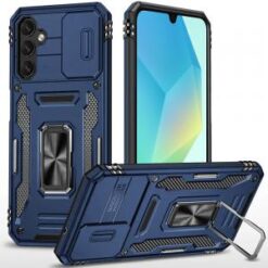 For Samsung A16 5G Utter Tough Metal Ring Movable Camera Window Hybrid Case Cover - Navy blue