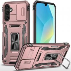 For Samsung A16 5G Utter Tough Metal Ring Movable Camera Window Hybrid Case Cover - Rose Gold