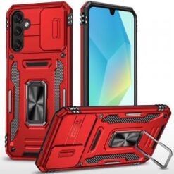 For Samsung A16 5G Utter Tough Metal Ring Movable Camera Window Hybrid Case Cover - Red