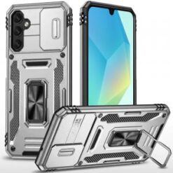 For Samsung A16 5G Utter Tough Metal Ring Movable Camera Window Hybrid Case Cover - Silver