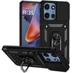 For Motorola Moto G 5G 2025 Well Protective Magentic Ring Stand Camera Protective Cover Case - Black
