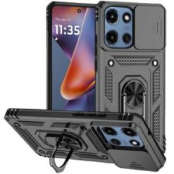 For Motorola Moto G 5G 2025 Well Protective Magentic Ring Stand Camera Protective Cover Case - Grey