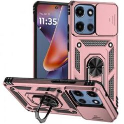For Motorola Moto G 5G 2025 Well Protective Magentic Ring Stand Camera Protective Cover Case - Rose
