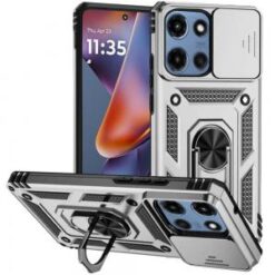 For Motorola Moto G 5G 2025 Well Protective Magentic Ring Stand Camera Protective Cover Case - Silve