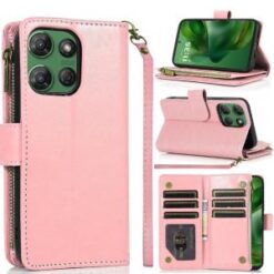For Motorola Moto G Power 5G 2025 Luxury Wallet Card ID Zipper Money Holder Case Cover - Rose Gold