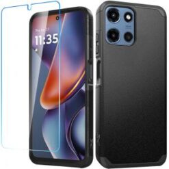 For Motorola Moto G 5G 2025 Tough Strong Hybrid Case Cover + Tempered Glass - Black