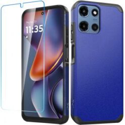 For Motorola Moto G 5G 2025 Tough Strong Hybrid Case Cover + Tempered Glass - Classic Blue